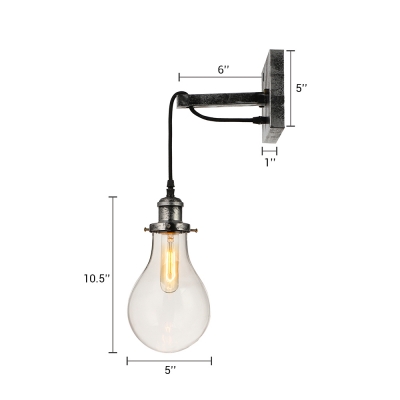 Industrial Wall Sconce with Teardrop Shape Glass Shade