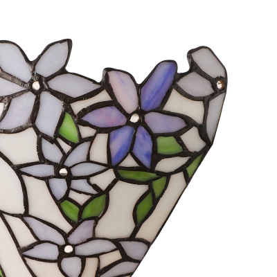 Purple Flower and Leaves Tiffany Wall Sconce with Handmade Stained Glass