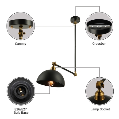 Industrial Ceiling Light Fixture Swing Arm with Dome shade in Black