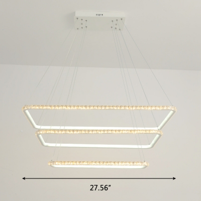 Ultra Thin 3 Tiered Rectangular LED Pendant Lighting Home Decorative Gold Crystal LED Chandelier for Girls Bedroom Living Room