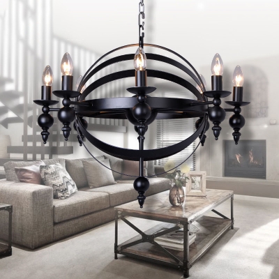 Concentric Living Room Chandelier Metal 6/8 Lights Industrial Hanging Pendant in Black