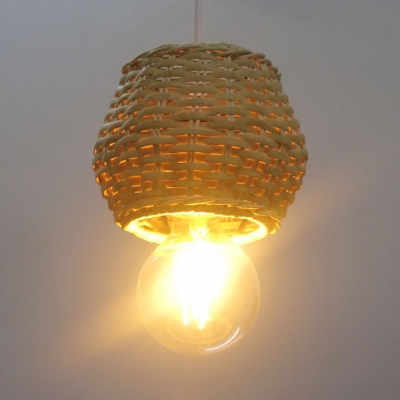 Exposed Bulb Bucket Pendant Lighting Rustic Hand Knitted Hanging Lamp in Beige with 47