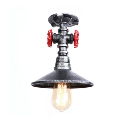 1 Bulb Flared Hallway Light Fixtures Industrial Country Style Ceiling Light with Metal Shade in Black/Aged Bronze/Aged Silver