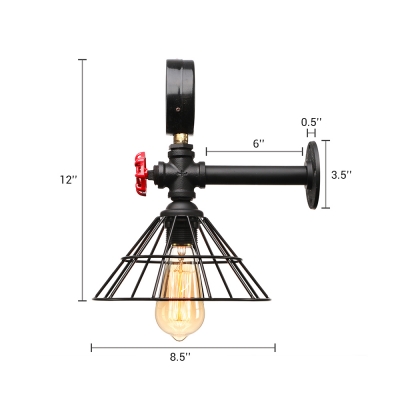 Industrial Wall Light in LOFT Valve Watermeter Decorative Pipe Style with Metal Frame, Color Option