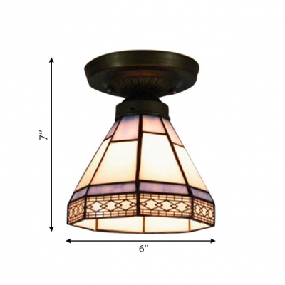 Geometric Pattern 6/8 Inch Mini Semi Flush Mount Ceiling Light  in Tiffany Stained Glass Style