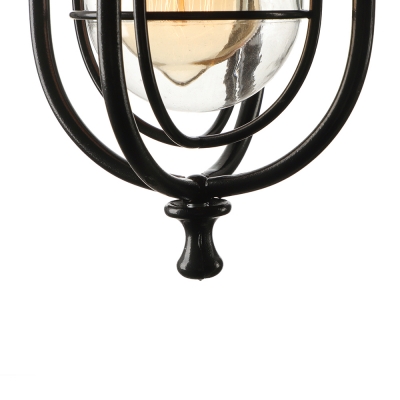Industrial Wall Sconce in Nautical Style with Metal Cage, Black