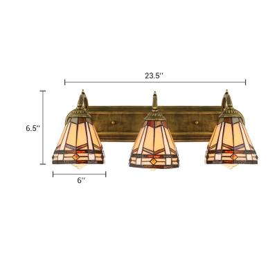 Tiffany Style Craftsman Cone Wall Light Stained Glass 3 Lights Wall Mount Light for Foyer