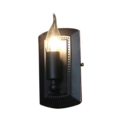 1 Bulb Candle Wall Mounted Light Antique Black and Iron Wall Sconce Light Fixture for Foyer