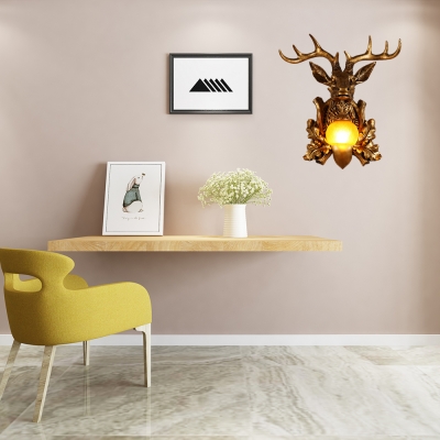 1 Light Animal Wall Mount Light with Dome Shade Rustic Resin Living Room Wall Light