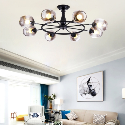 8 Light Carafe Shade Semi Flush Mount Modern Glass Ceiling Light in Smoke for Living Room