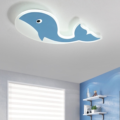 Acrylic Whale Flush Lighting Cartoon Integrated Led Flush Mount Lamp for Kids Bedroom
