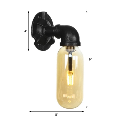 Amber Sconce Lighting Fixtures Antique Metal and Glass 1 Bulb Pipe Sconce Lights for Foyer