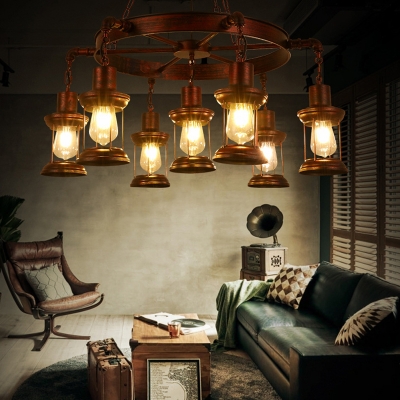 Antique Copper Hanging Pendant Lights Antique Metal Cage Hanging Chandelier Light for Living Room