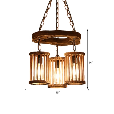 Cylindrical Pendant Lights Village Wood and Iron Hanging Light Fixtures for Kitchen Dining