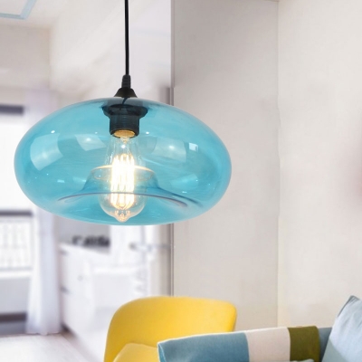 Light Blue Oval Pendant Lights Contemporary 1-Light Pendant Fixture with Clear Glass Shade