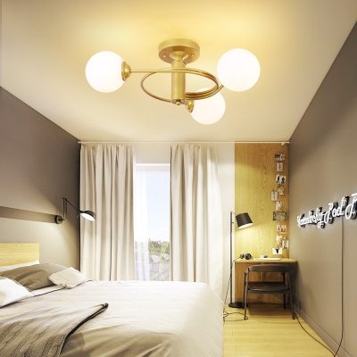 Modern Global Shade Semi-Flush Ceiling Light 3/5 Light Metal Flush Mount Light in Gold for Living Room
