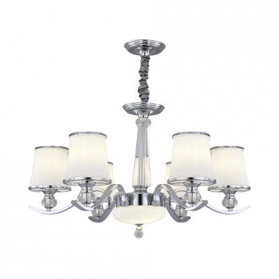 Modernism Tapered Chandelier Light Milky Glass Chrome Pendant Light with Metal Chain