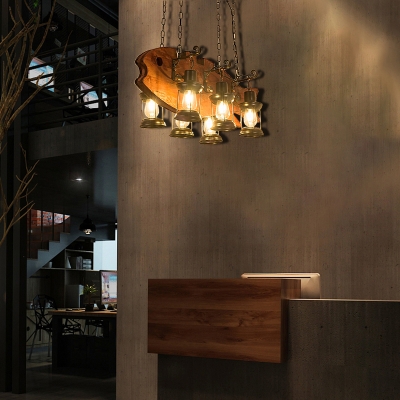 Novelty Hanging Ceiling Lights Mediterranean Wood and Metal Cage Pendant Lighting in Brushed Black for Bar