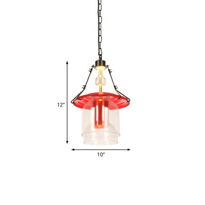 Red Unique Pendant Lights Contemporary Metal and Glass 1 Light Chain Hung Pendant for Coffee Shop