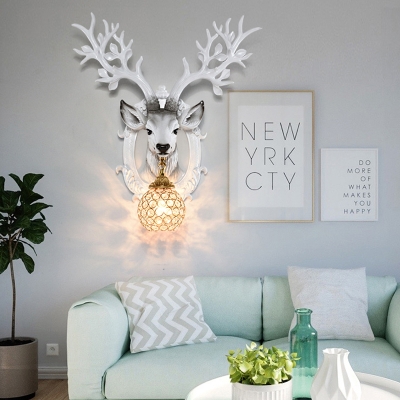 Resin Deer Wall Lighting Art Deco Hand Painted Wall Mounted Light with Globe Shade