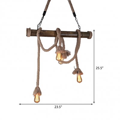 Rope Island-Light Country Bamboo 4/8 Light Open Bulb Island Pendant for Kitchen Dining