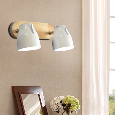 Rotatable Dome Vanity Light with Wooden Backplate 2/3 Lights Modern Metal Wall Sconce