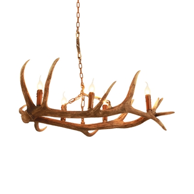 Rustic Antler Hanging Light with Exposed Bulb 5 Lights Resin Chandelier for Kitchen