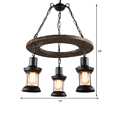 Satin Black Lantern Pendant Lamps Mediterranean Wood and Metal Ceiling Pendant Light for Restaurant