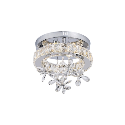 Unique Floral Ceiling Light Fixture Contemporary Crystal Metal Round Ceiling Fixture for Indoor