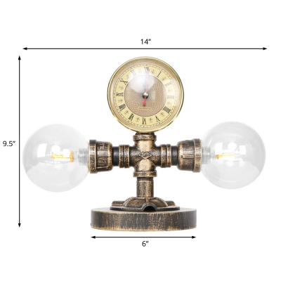 Valve Accent Table Lamp Industrial-Style Metal and Glass Plug in Desk Lamp with Pipe