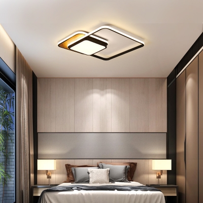 Wood Canopy Square Ceiling Light Fixture LED Nordic Style Flushmount Lighting for Living Room