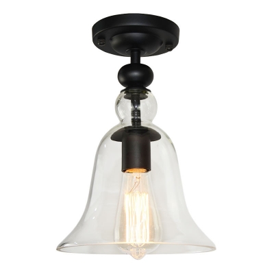 Black Ceiling Lights Industrial Modern Iron 1 Head Semi Flush Mount Light with Glass Bell Shade