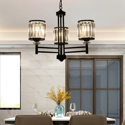 Black Cylinder Pendant Chandelier Modern Crystal and Iron Pendant Lights for Kitchen Dining