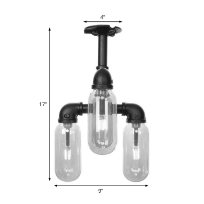 Black Pipe Ceiling Light Fixtures Industrial Iron 3 Light Close to Ceiling Light for Hallway