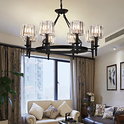 Black Shaded Chandelier Contemporary Iron and Crystal 6/8 Heads Ceiling Chandelier for Living Room