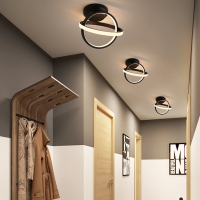 Black/White Ring Flush Lighting Contemporary 2-Led Metal Flush Mount Light for Foyer