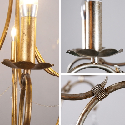 Candle Pendant Lighting French Vintage Metallic 6 Lights Decorative Chandelier