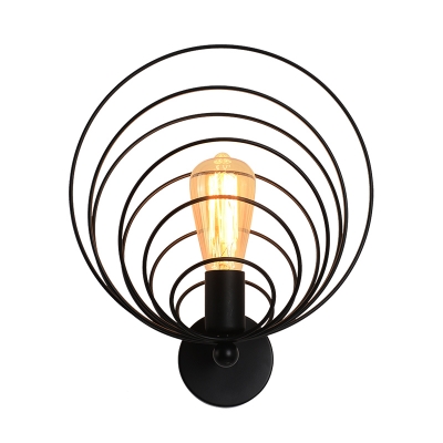 Circles Wall Light Fixture Modern Steel 1 Bulb Sconce Wall Lights in Black for Coffee Shop