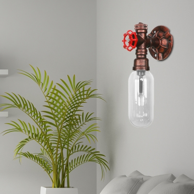Clear Glass Sconce Lighting Fixtures Antique Metal 1 Bulb Pipe Sconce Lights with Switch for Foyer