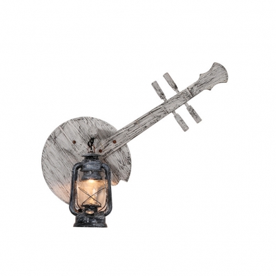 Coastal Wall Light Iron and Glass 1 Light Unique Wall Lantern with Wooden Backplate for Bar