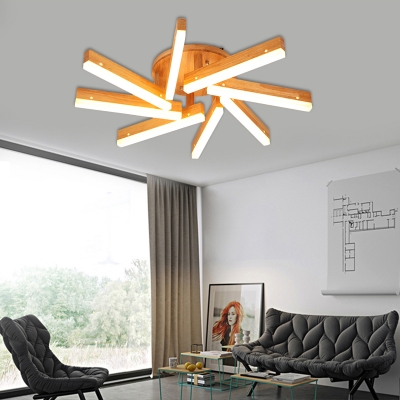 Contemporary Linear Semi Flush 5/8 Light Wood Ceiling Light in White/Warm Light for Bedroom