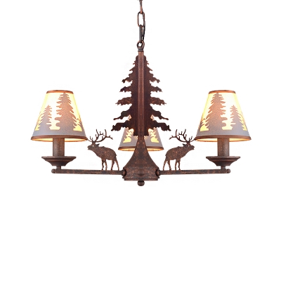 Creative Deer and Tree Ceiling Chandelier Pendant Contemporary Iron and Fabric Shaded Ceiling Chandelier for Restaurant