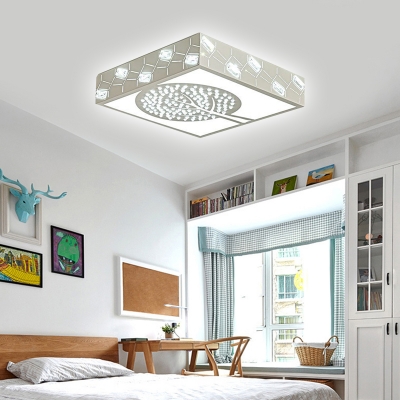 Crystal Accent Square Ceiling Flush Nordic Style LED Ceiling Light Fixture in White