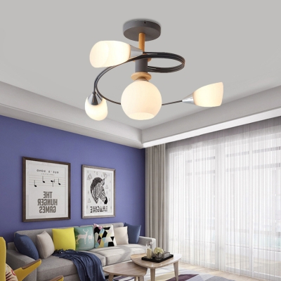 Curve Bedroom Semi Flush Ceiling Light Metal 4/6 Light Modern Flush mount Light in Multicoloured