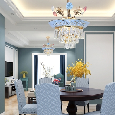 Flower Pendant Lighting French Country Crystal and Ceramic Ceiling Pendant for Bedroom and Living Room