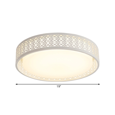 Hollow Design Drum Shade Living Room Flush Mount Light Acrylic LED Contemporary Ceiling Light in White