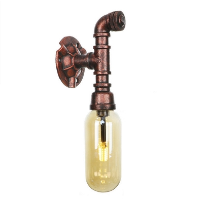 Industrial Retro Pipe Sconce Light Metal and Glass Wall Sconce Lighting in Rust for Corridor