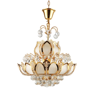 Lotus Pendant Chandelier French Country Crystal Sparkling Ceiling Pendant for Kitchen Dining