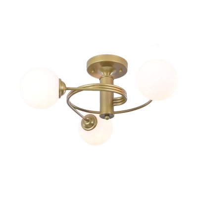 Modern Global Shade Semi-Flush Ceiling Light 3/5 Light Metal Flush Mount Light in Gold for Living Room