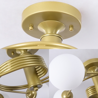 Modern Global Shade Semi-Flush Ceiling Light 3/5 Light Metal Flush Mount Light in Gold for Living Room